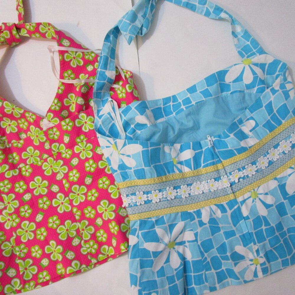 Halter Tops Dune Buggy Ladybug Print Daisy Bright Pink Lime B